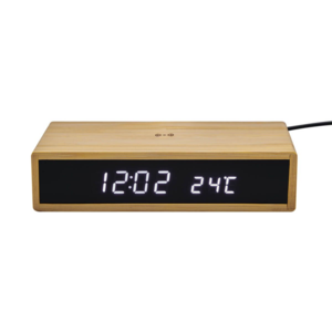 MK 401, RELOJ CARGADOR MITE. Reloj digital con carga inalámbrica de 10W. Display indicador de hora y temperatura. Tres modos de display para elegir y 4 niveles diferentes de brillo. Función de alarma. Carga por medio de cable tipo C incluido . 1m de largo).
