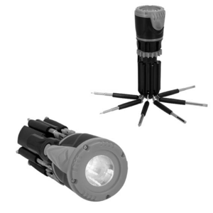 HR-045, Desarmador con lampara 12 en 1, cuerpo de plástico con clip, utiliza 3 baterías AAA (no incluidas).