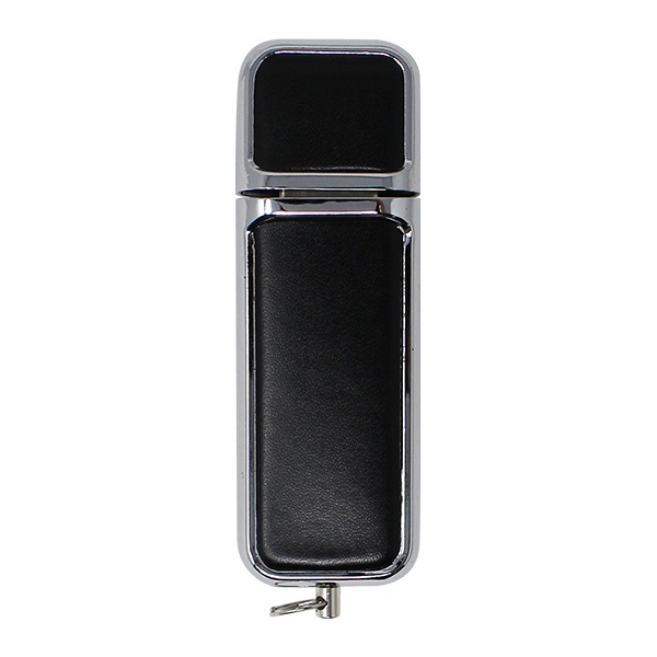 USB016, USB Curpiel Ejecutiva. USB rectangular con tapa, plastico tipo cromo y curpiel.